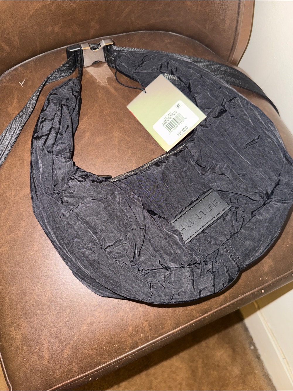Hunter Black Crinkled Crescent Hobo Bag - flash birthday sale!